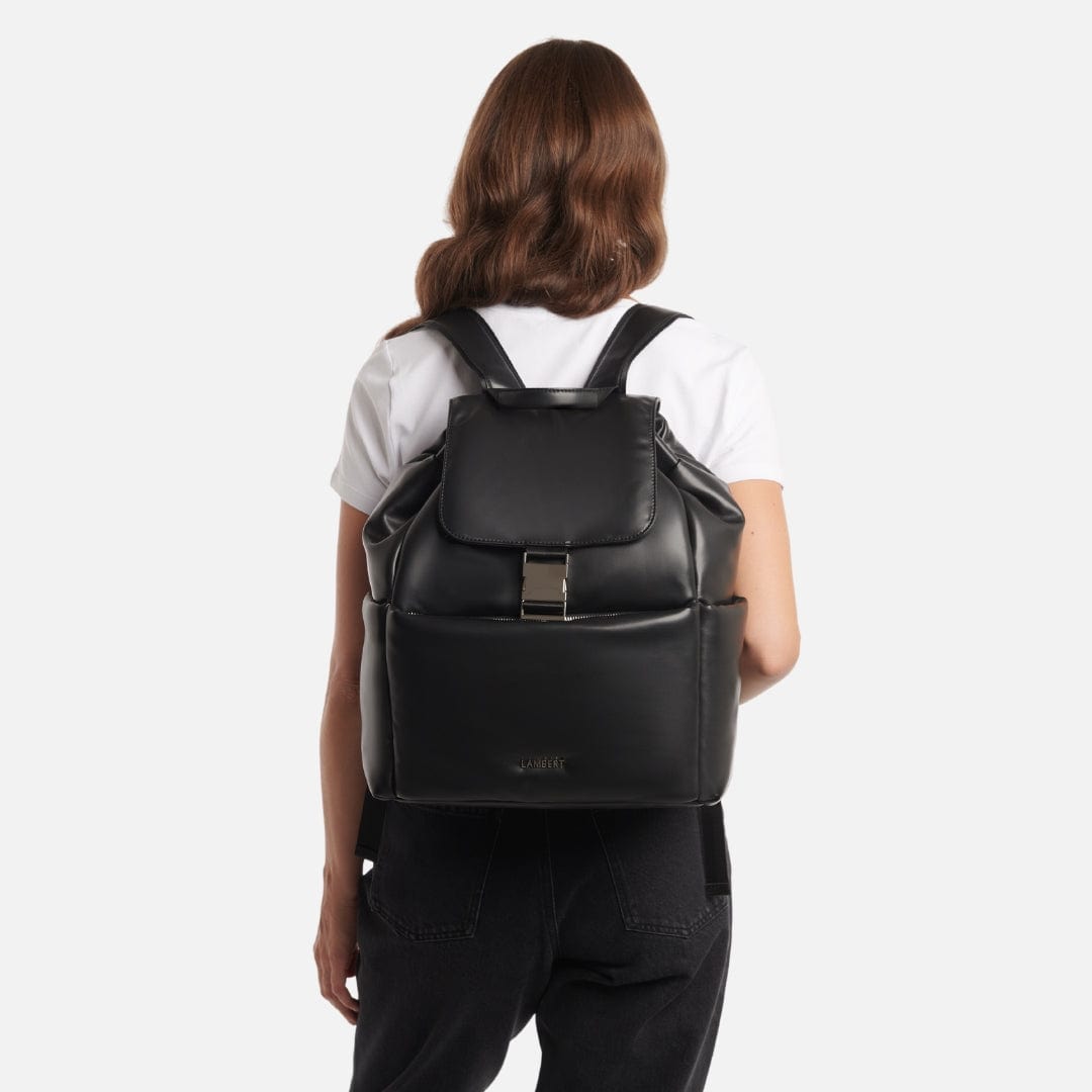 The Averi - Black Puffy Vegan Leather Backpack