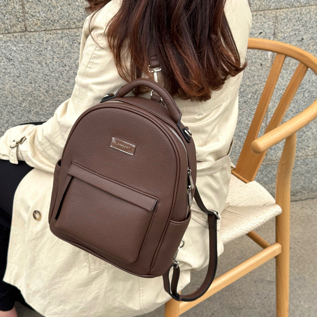 The Maude – 3-in-1 Vegan Leather Backpack in Chocolate – Lambert