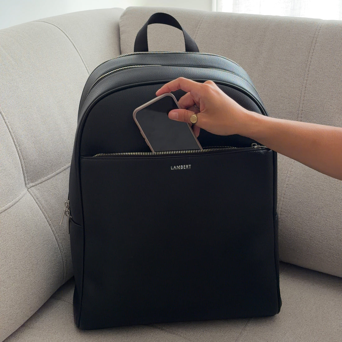 The Emerson -  Black Vegan Leather Backpack