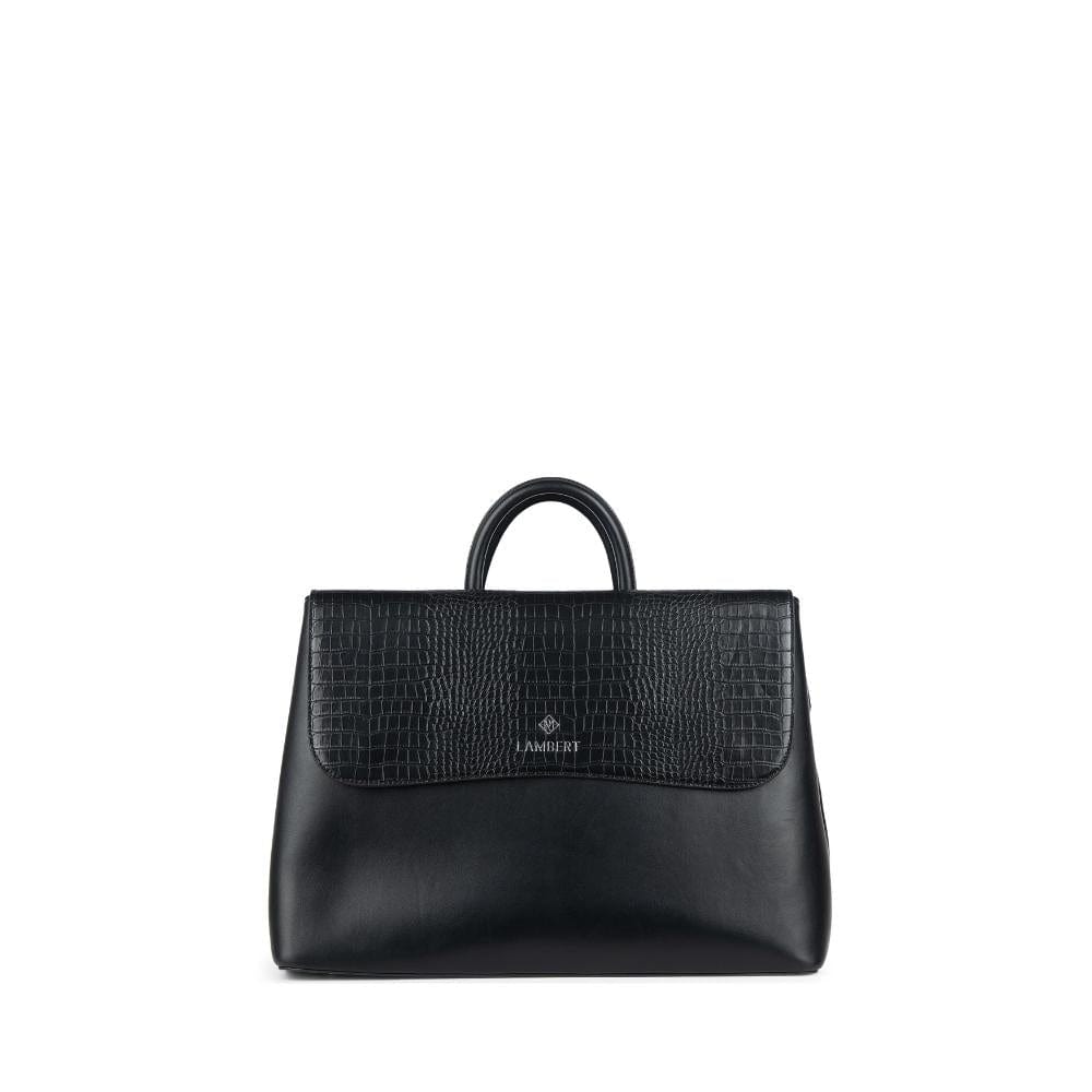 Le Helena - Sac à main 2-en-1 en cuir vegan croco noir