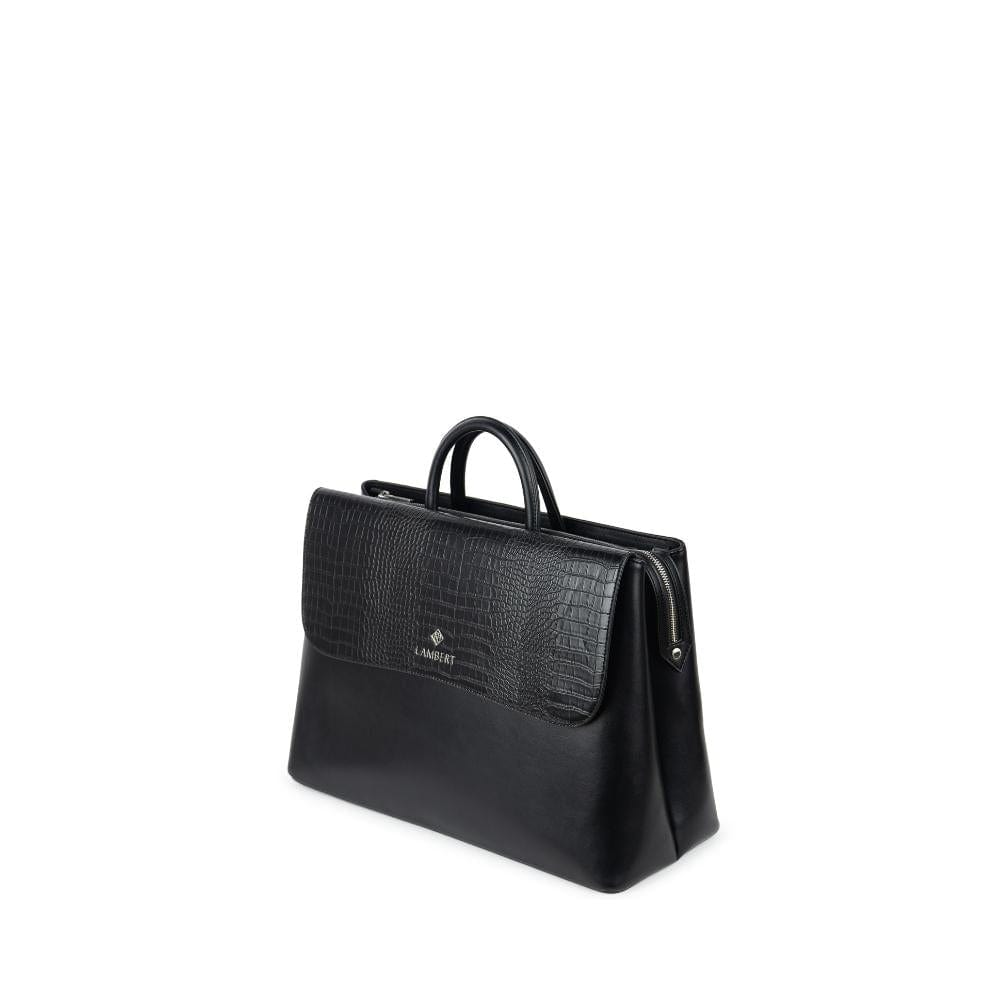 Le Helena - Sac à main 2-en-1 en cuir vegan croco noir