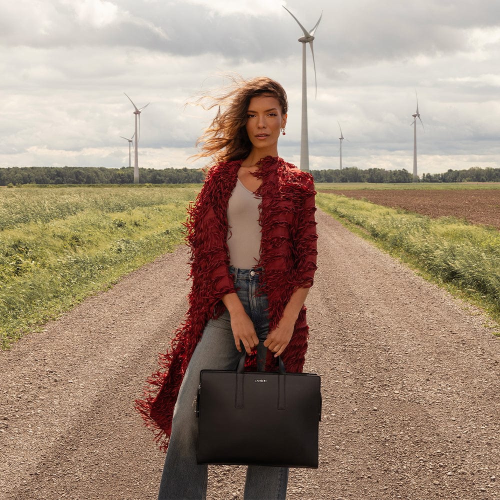 The Helia - 2-in-1 Black Vegan Leather Briefcase – Lambert