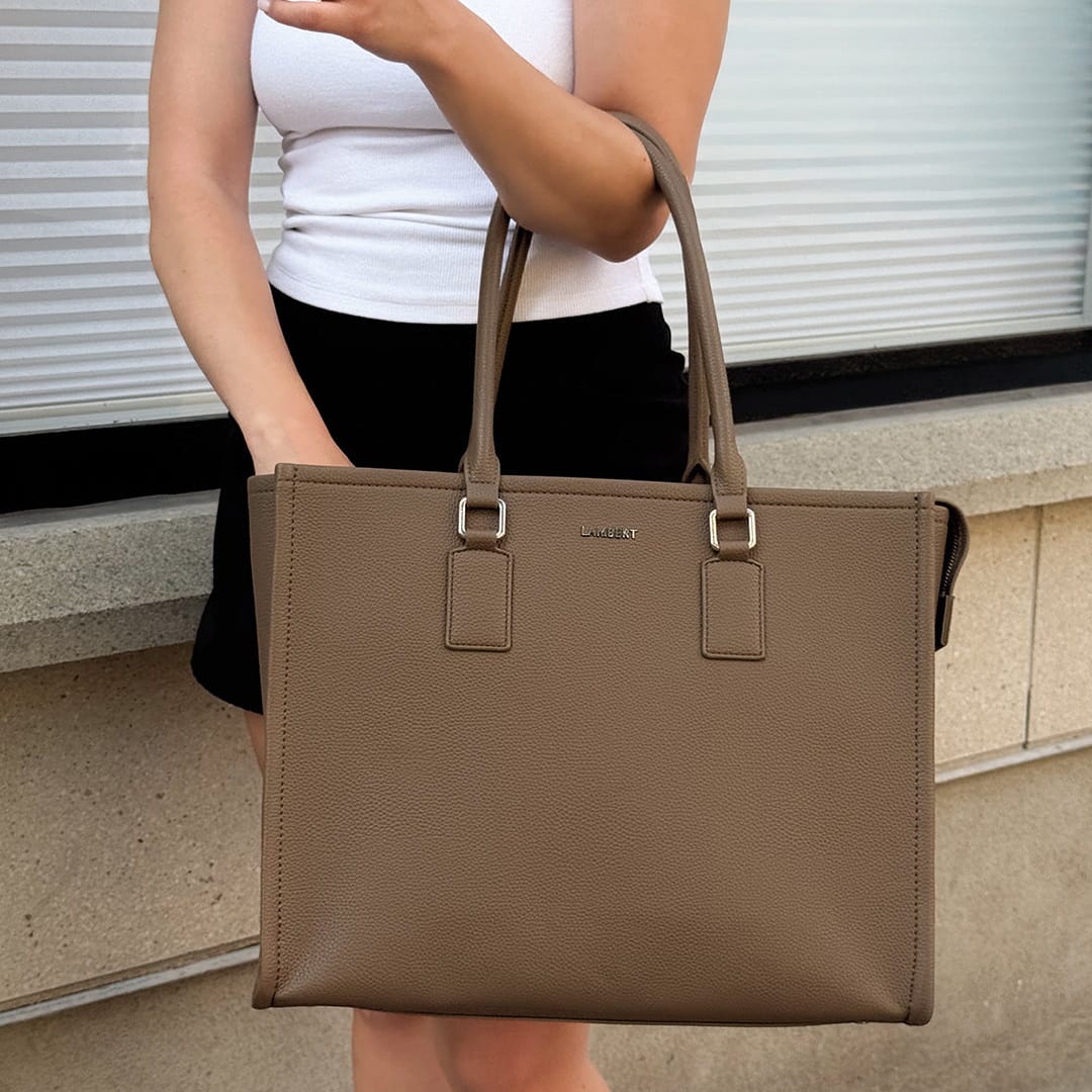The Valentina - 2 in 1 Taupe Vegan Leather Tote Bag