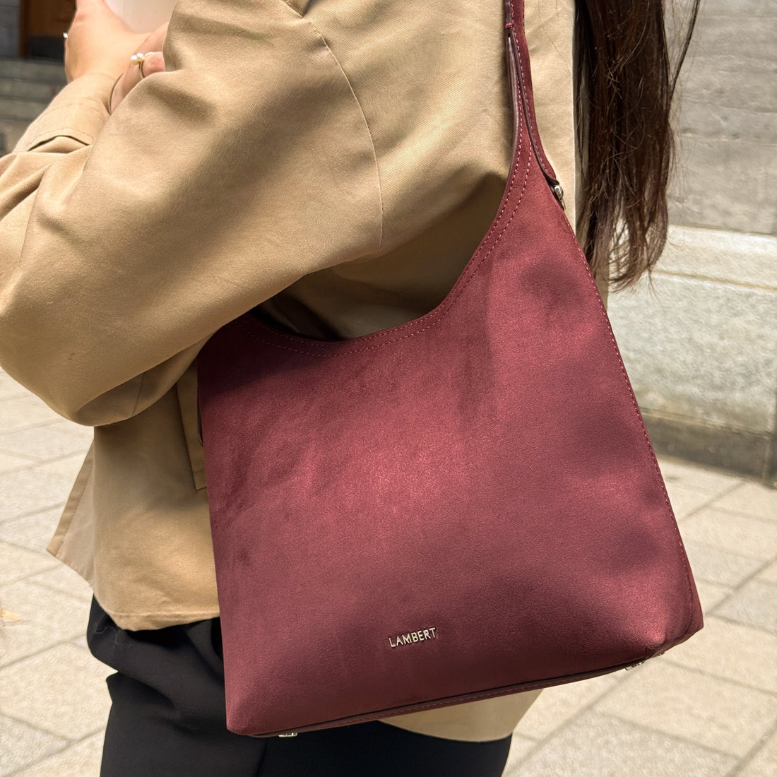 The Elena - Cassis Vegan Suede Shoulder Bag