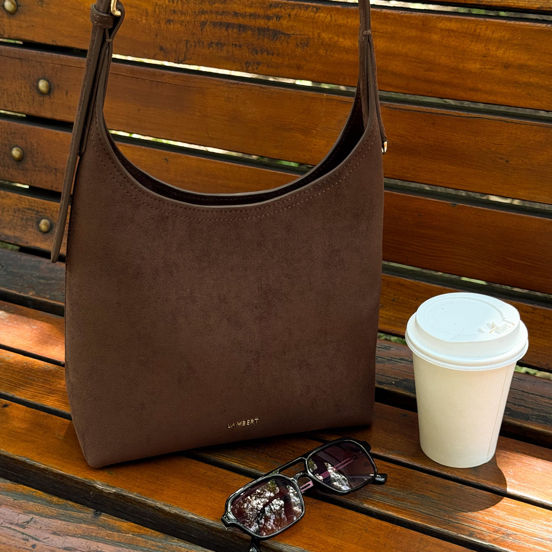 The Elena - Chocolate Vegan Suede Shoulder Bag