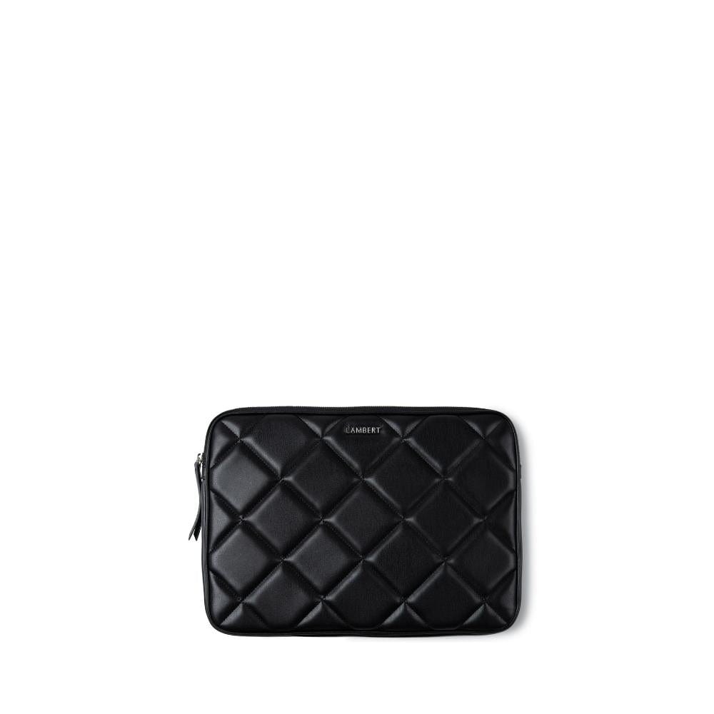 The Jasmyn - Black Quilted computer pouch in black vegan leather (16 inches)