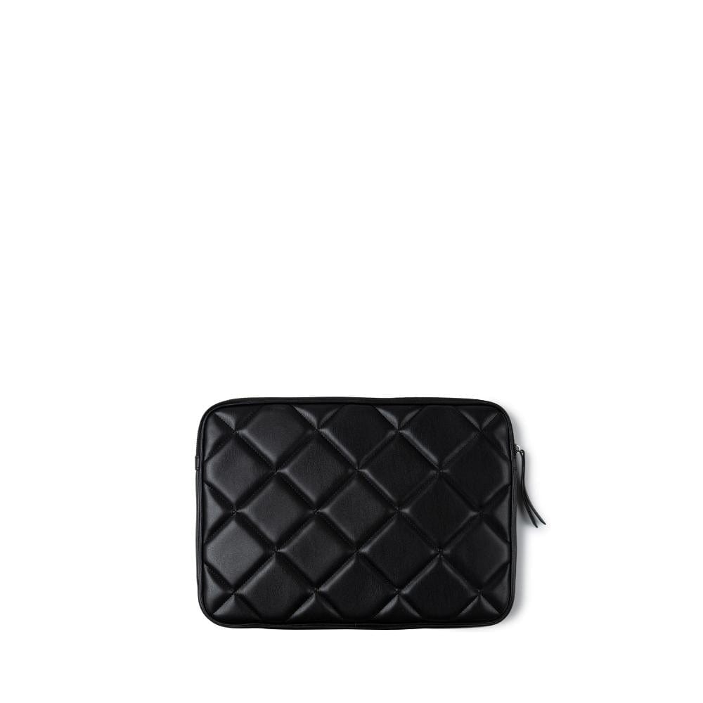 The Jasmyn - Black Quilted computer pouch in black vegan leather (16 inches)