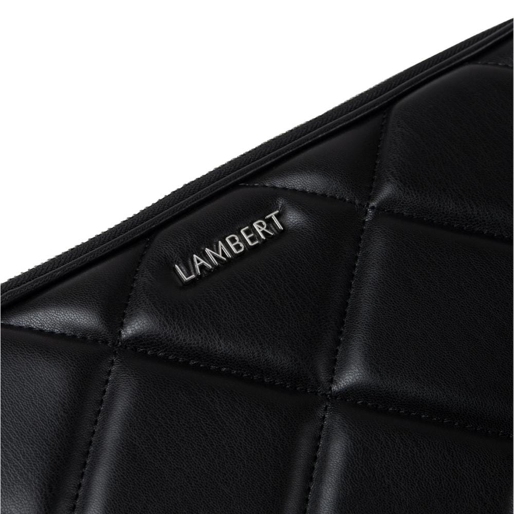 The Jasmyn - Black Quilted computer pouch in black vegan leather (16 inches)