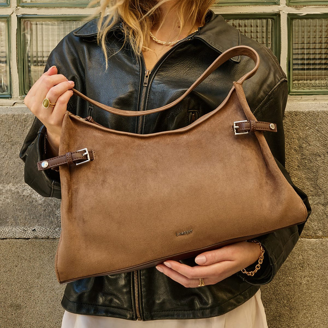 The Trinity - Taupe Vegan Suede Shoulder Bag
