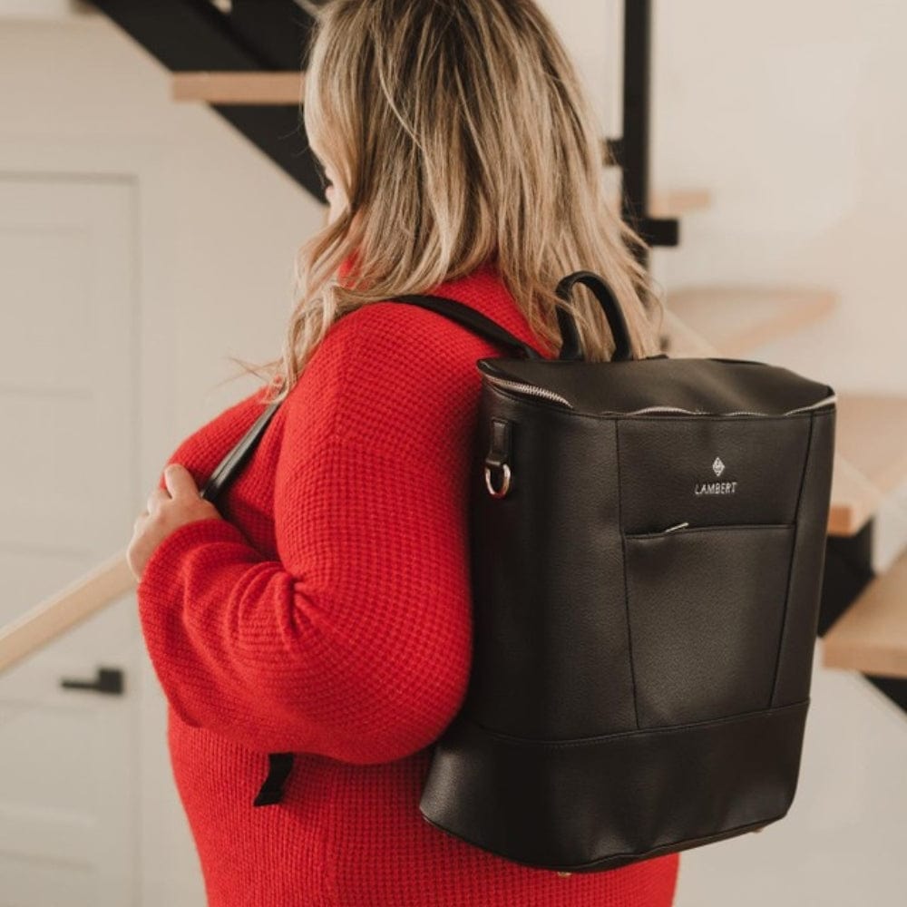 The Mia - Black Vegan Leather Diaper Bag