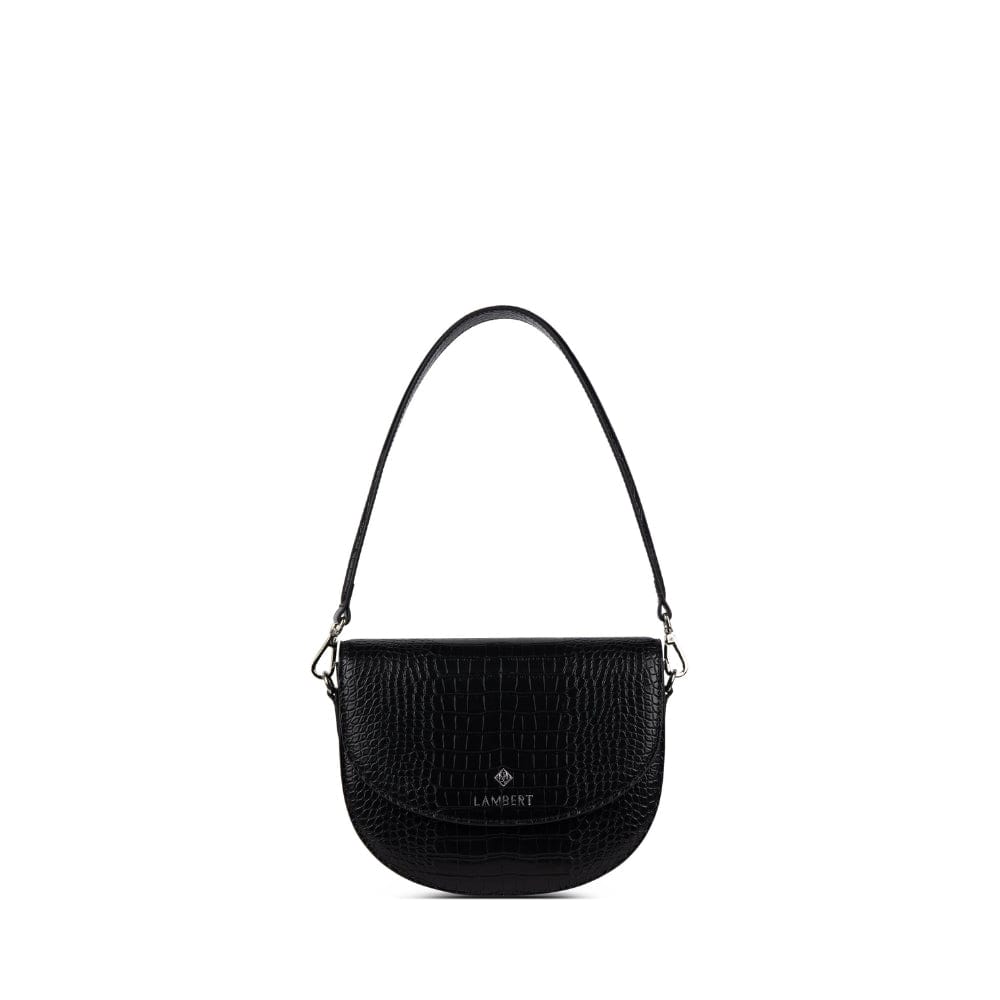 Le Naomi - Sac à main 2-en-1 en cuir vegan croco noir