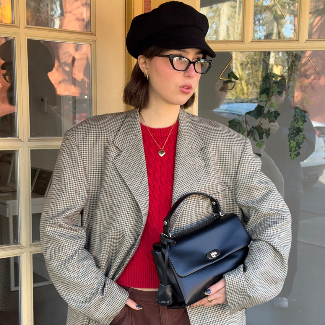 Le Freya- Sac à main 2-en-1 en cuir vegan noir