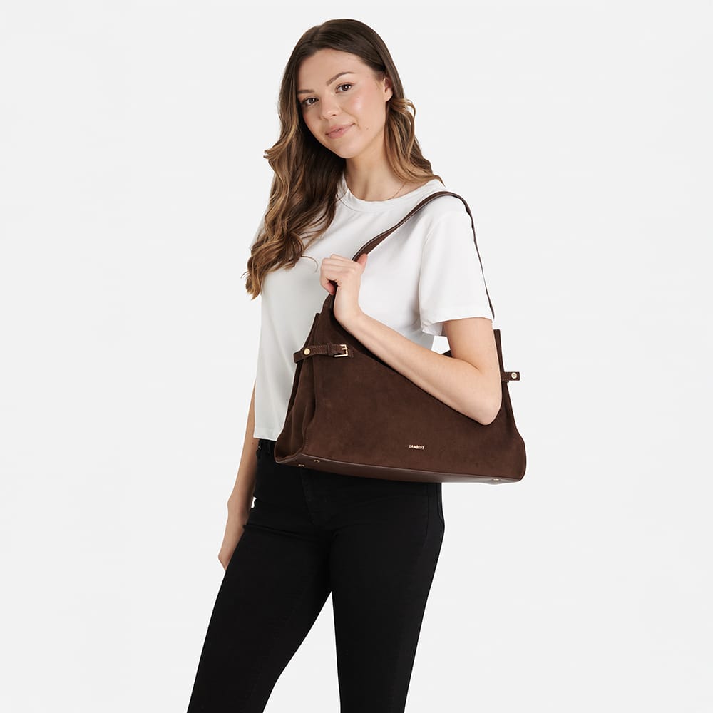 The Trinity - Taupe Vegan Suede Shoulder Bag