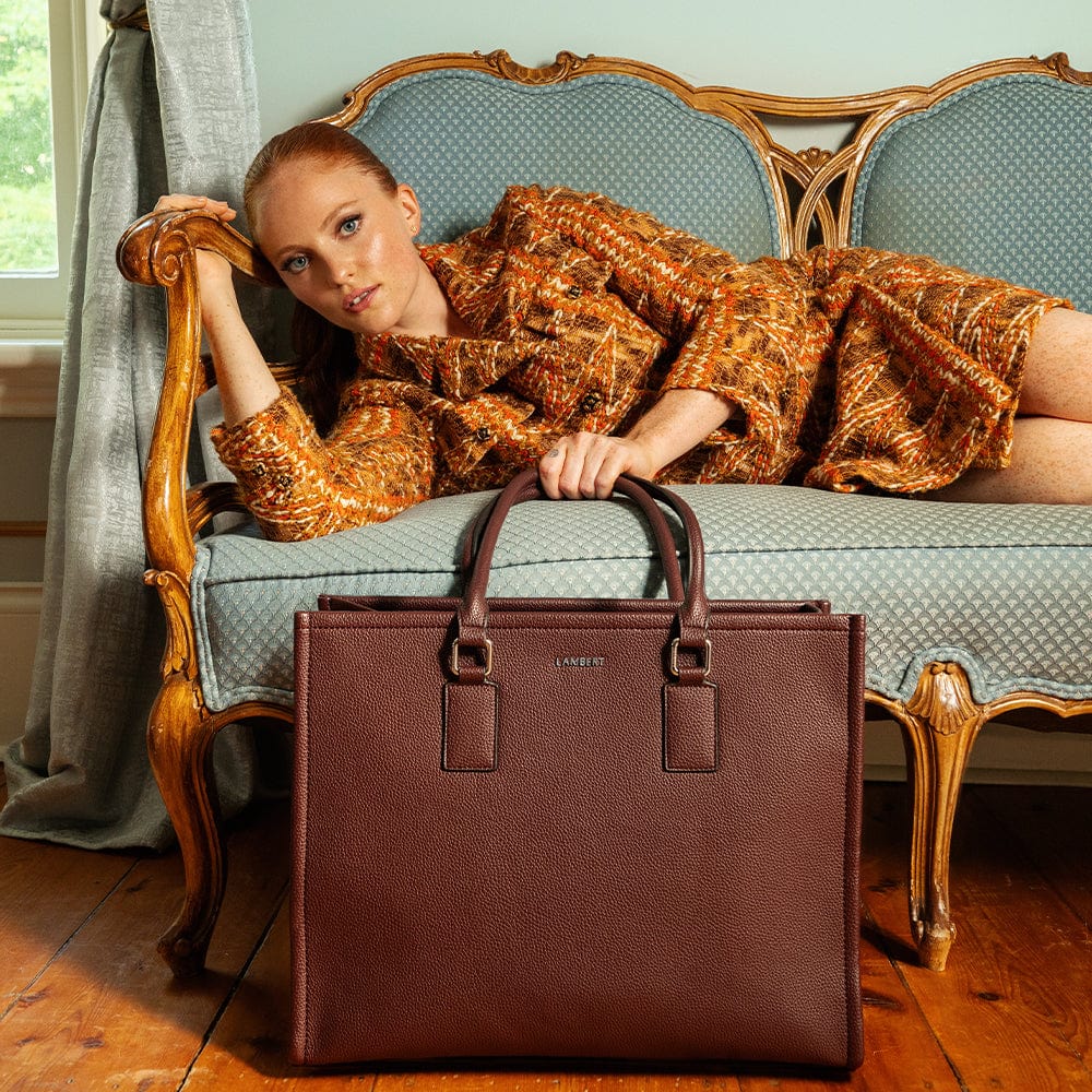 The Valentina – 2-in-1 Vegan Leather Tote in Mahogany – Lambert