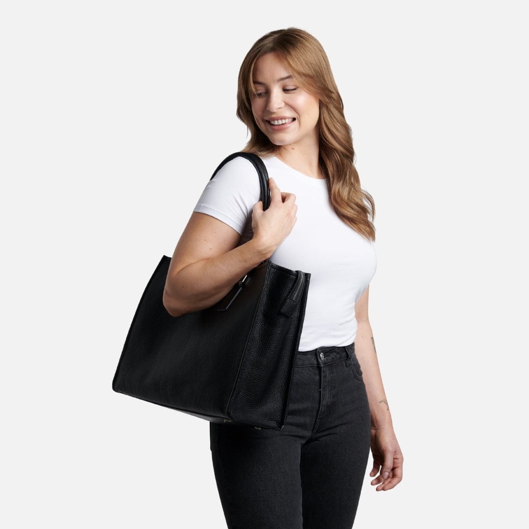 The Valentina - Black Vegan Leather 2-in-1 Tote Bag