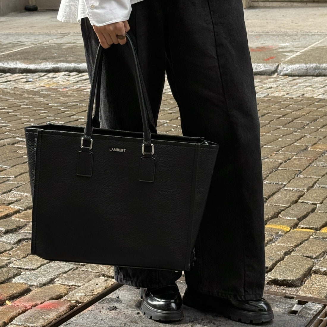The Valentina - Black Vegan Leather 2-in-1 Tote Bag