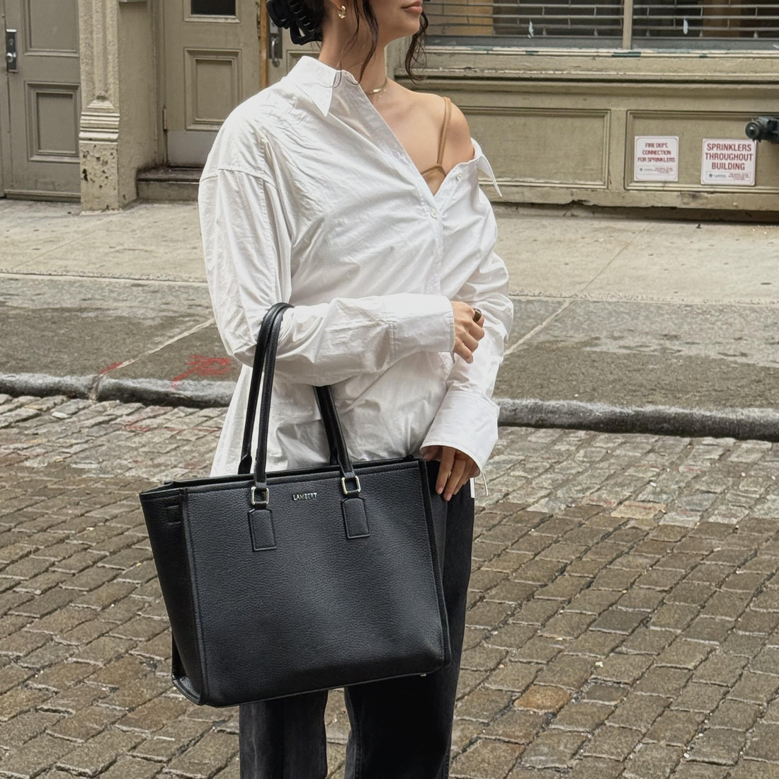 The Valentina - Black Vegan Leather 2-in-1 Tote Bag