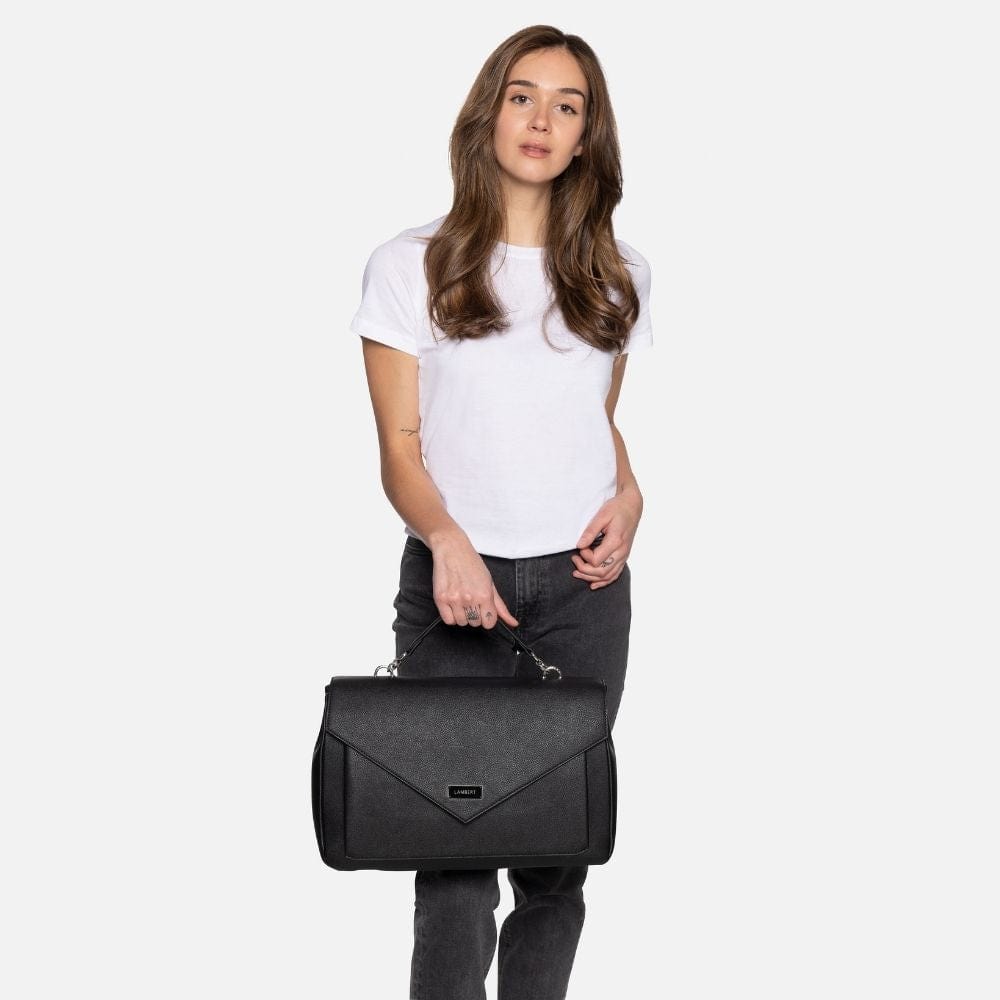 The AMELIA - 2-in-1 Black Vegan Leather Satchel
