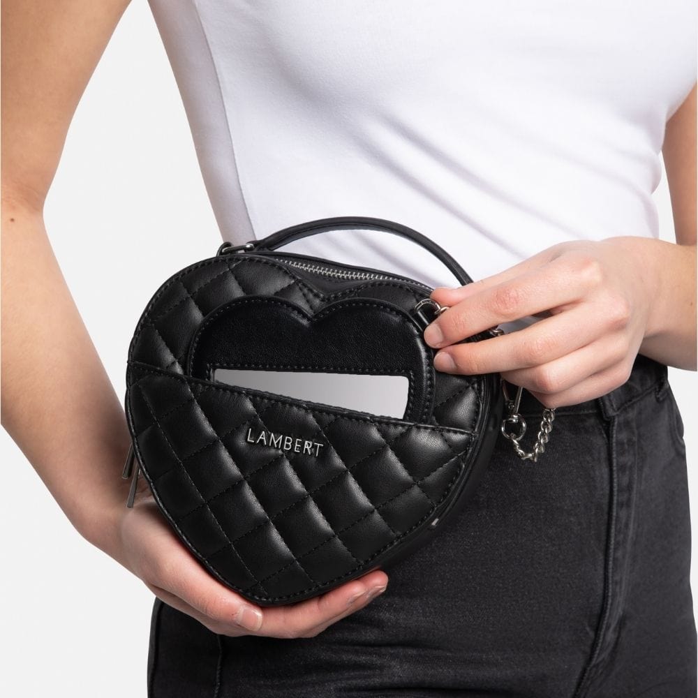 The Cailli - 2-in-1 Black Vegan Leather Heart Handbag