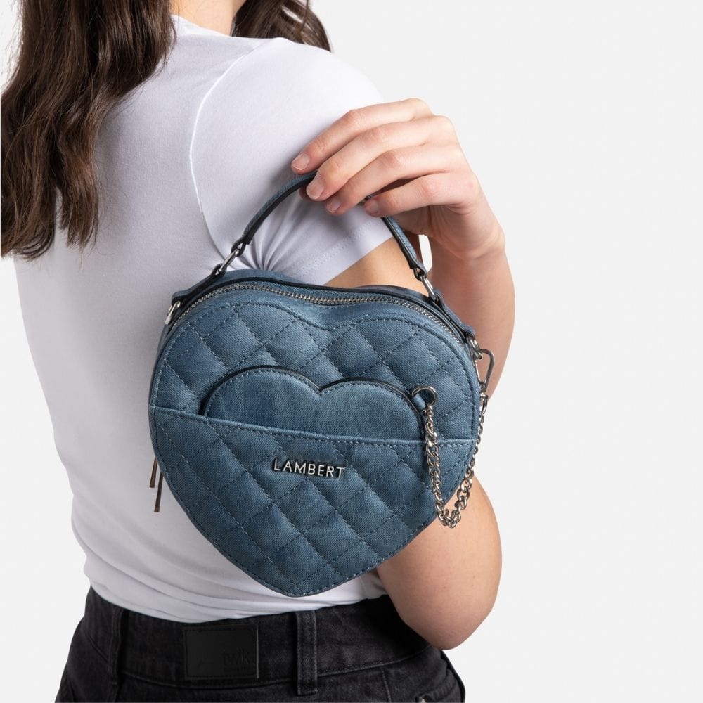 The Cailli - 2-in-1 Denim Vegan Leather Heart Handbag