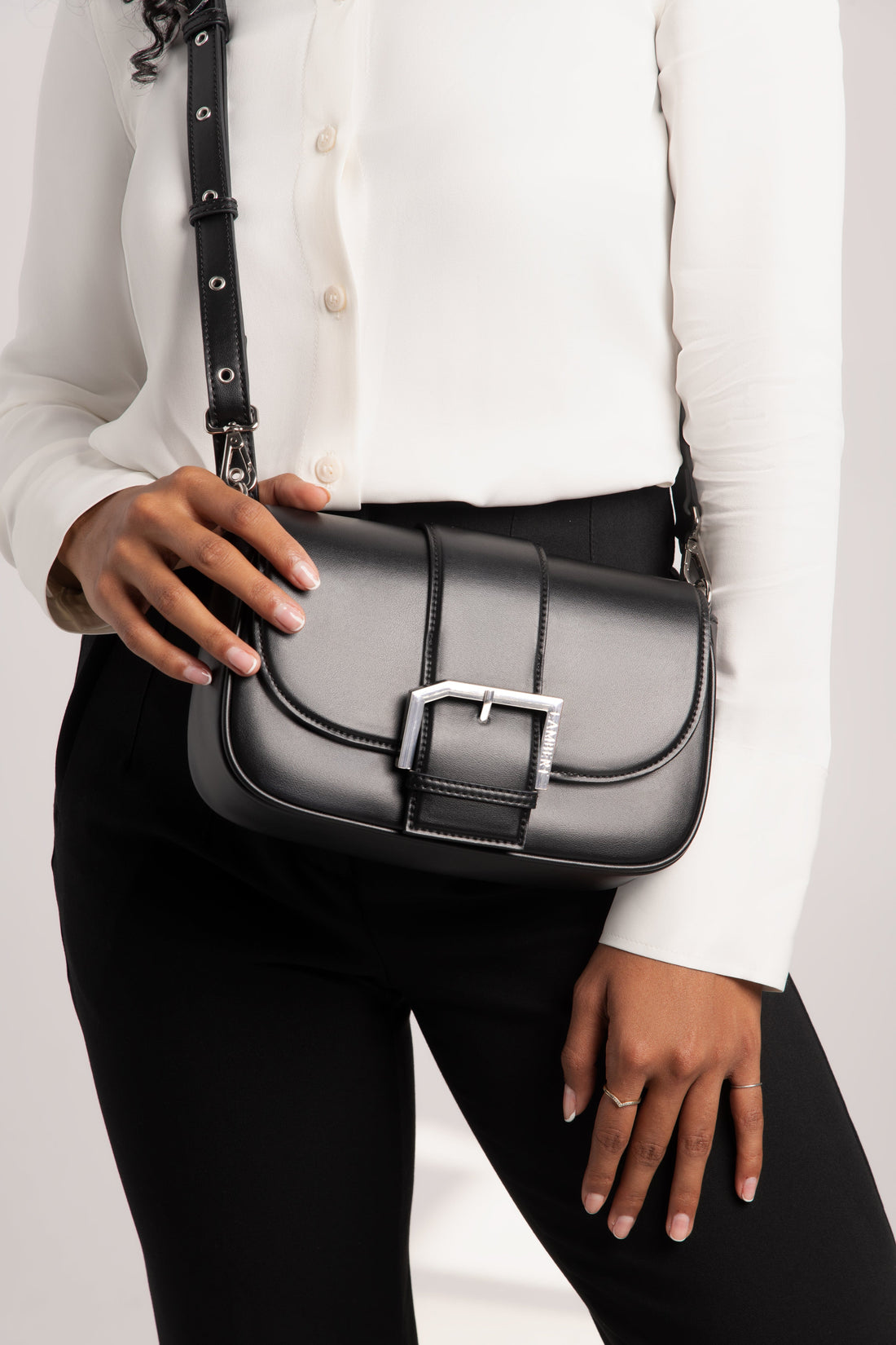 The Emilia - Black Vegan Grape Leather Crossbody Bag