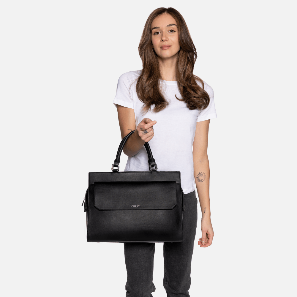 Black vegan leather tote bag deals