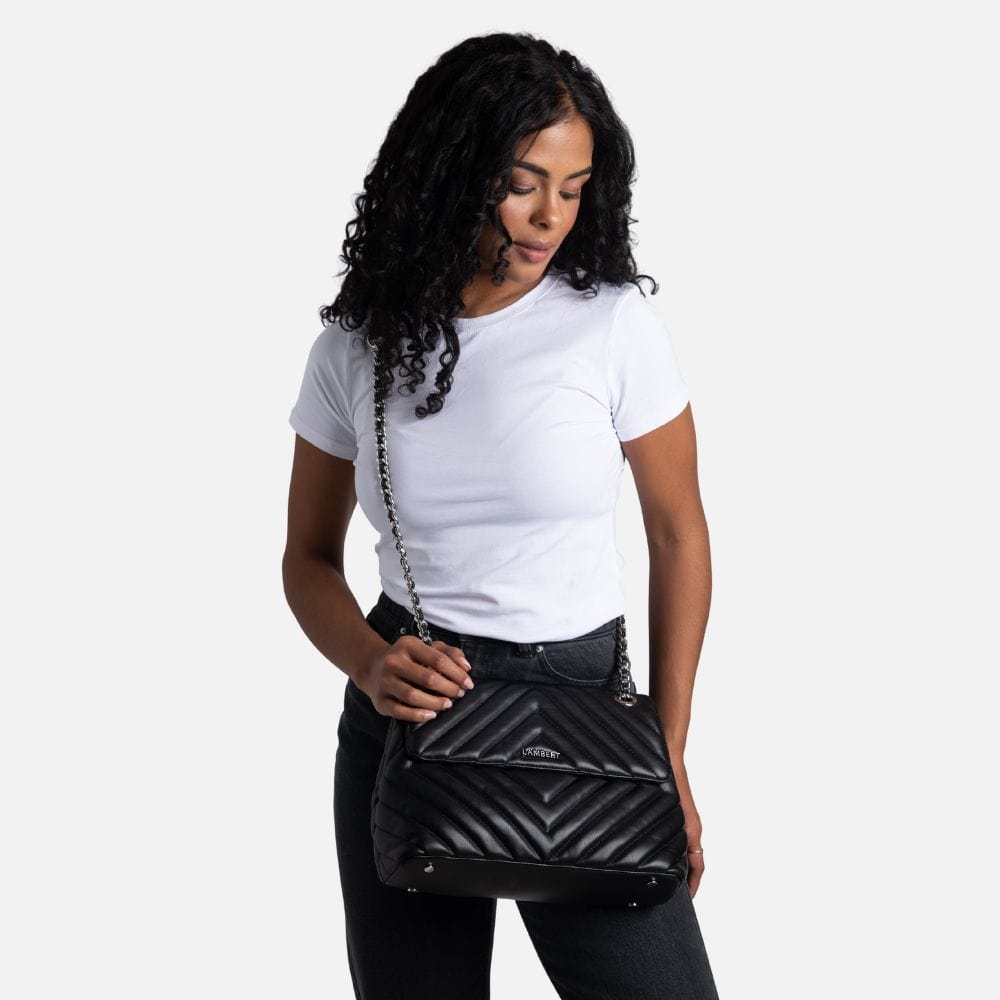 The Lisa - Black Vegan Leather Quilted Handbag