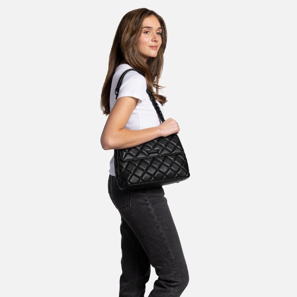 The Sofia - 2-in-1 Black Vegan Leather Quilted Crossbody