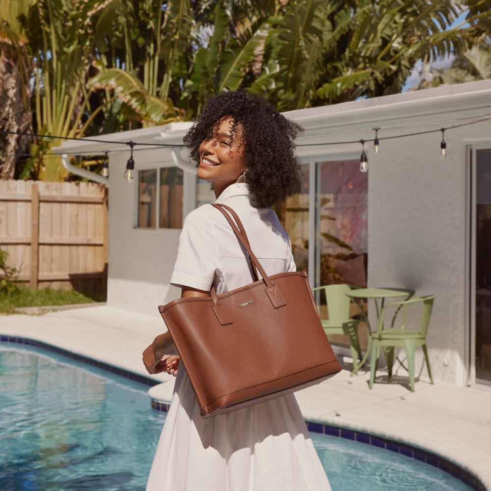 The Daniela - Brunette Vegan Leather Tote Bag 